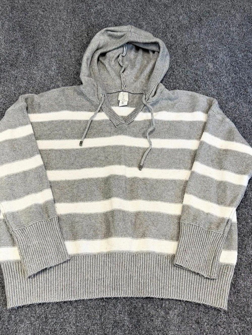 Joie Striped Hooded Sweater in Gray & White Size Large